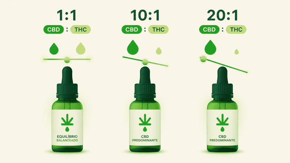 Proporção CBD:THC: o que significa 1:1, 10:1 e 20:1 nos óleos de